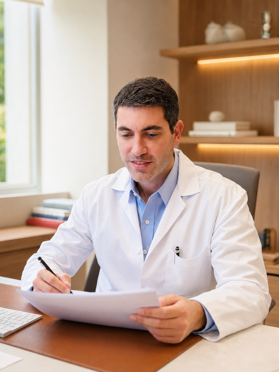Dr. Cesar Pozzobon durante avaliação clínica no consultório